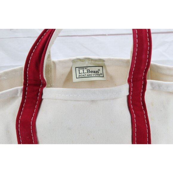 LL Bean Boat & Tote Cream Red Trim Canvas Tote Bag Monogram First American RARE - Picture 4 of 9